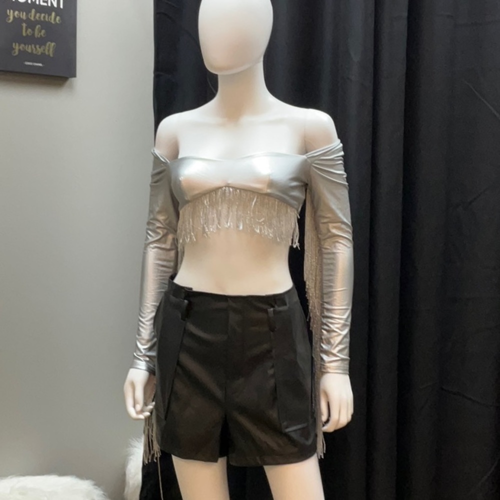 SHEIN Silver Off-Shoulder Crop Top